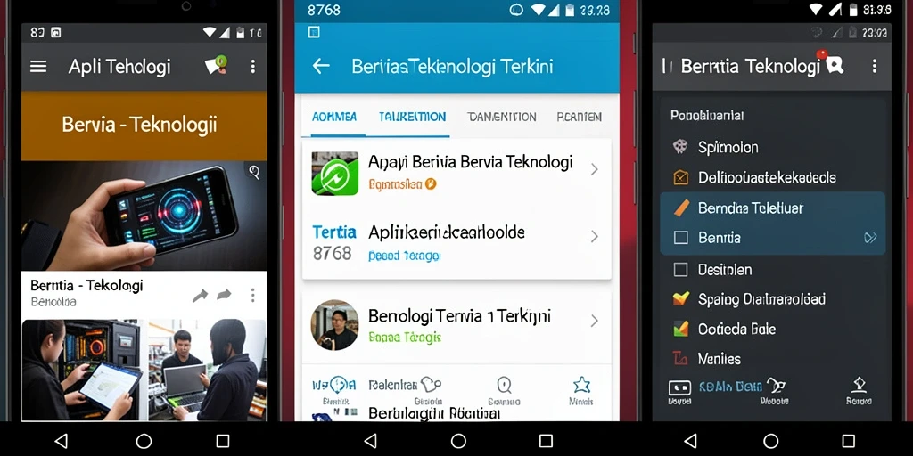 Antarmuka aplikasi 8768 dengan beragam berita teknologi.