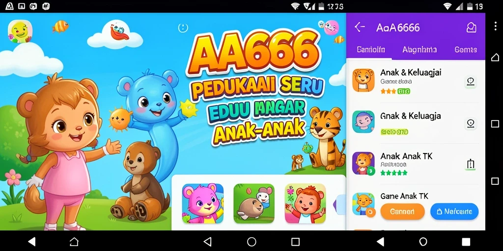 Tampilan antarmuka ramah anak AA666 yang interaktif dan ceria.