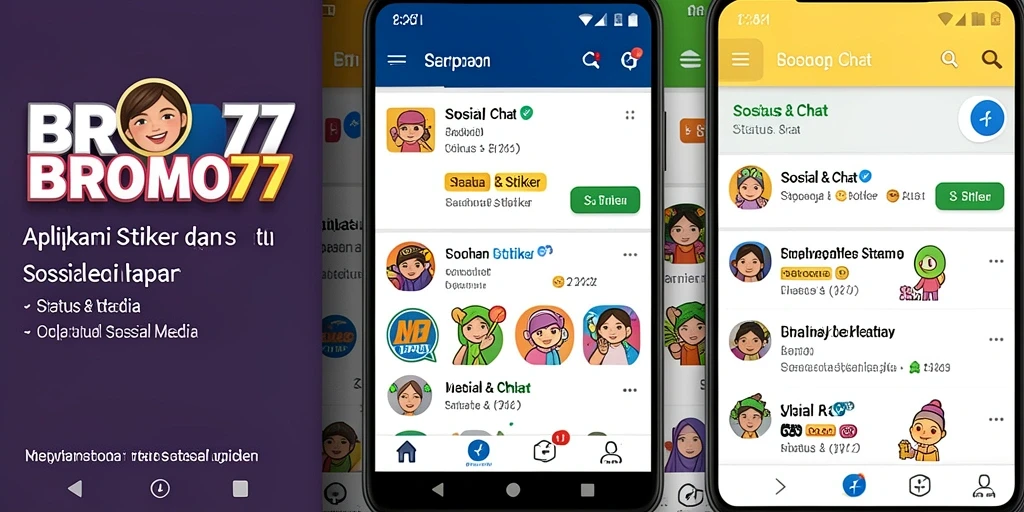 Tampilan antarmuka BROMO77 dengan beragam stiker yang menarik.