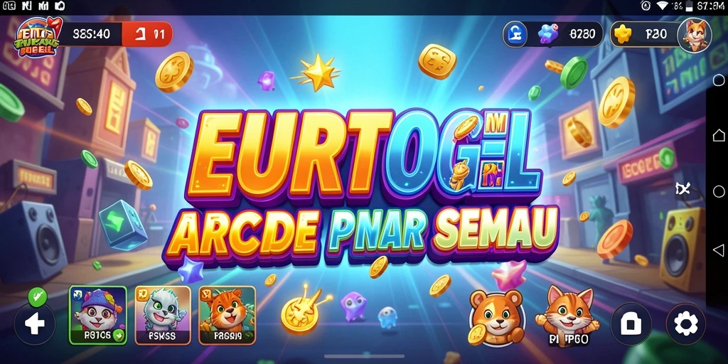 Tampilan antarmuka game Arcade EUROTOGEL yang menarik dan penuh warna.