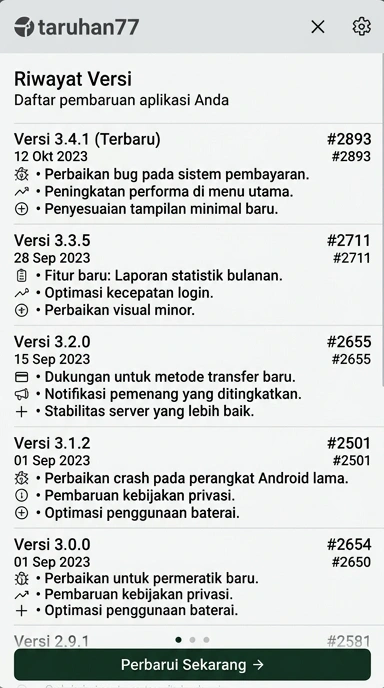 Riwayat Versi APK Taruhan77 untuk Pengguna Android